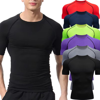 Men Short Sleeve T-Shirt Quick Dry Compression Shirts Fitness Gym T-Shirts Sport Bodybuilding Shirt Running Football Tee Shirts